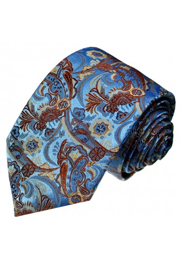 Krawatte 100% Seide Paisley blau rostbraun LORENZO CANA