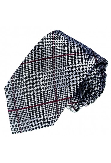 Krawatte 100% Seide Raute silber schwarz rot LORENZO CANA