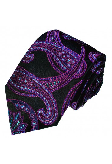 Krawatte 100% Seide Floral schwarz violett lila LORENZO CANA