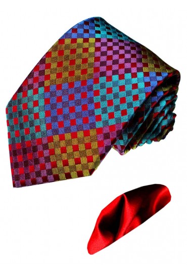 Krawatte mit Einstecktuch Karo mehrfarbig LORENZO CANA