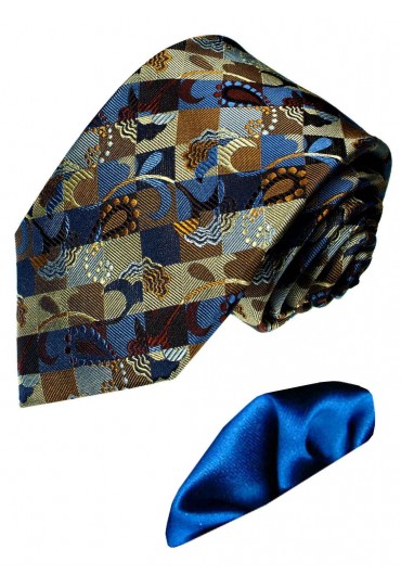 Krawatte 100% Seide Braun Blau