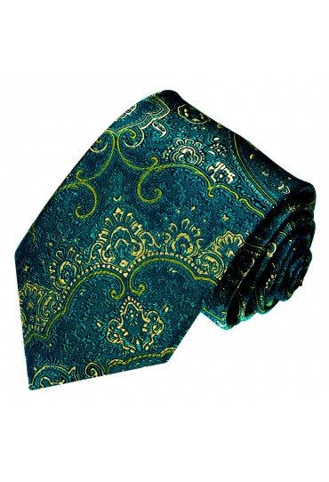 Krawatte 100% Seide Floral türkis grün gelb LORENZO CANA