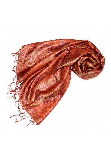 Pashmina 100% Seide Paisley orange rot rost LORENZO CANA