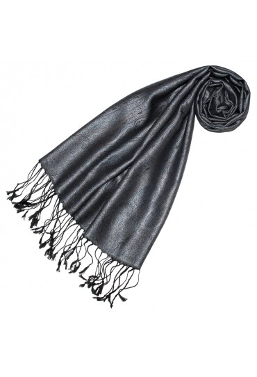 Herrenschal 100% Seide Paisley Stahlgrau Schwarz LORENZO CANA