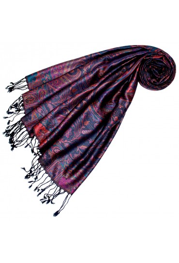 Schal 100% Seide Pashmina Paisely Violett Blau LORENZO CANA