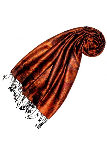 Schal 100% Seide Pashmina Paisely Orange Rot LORENZO CANA