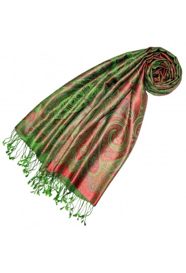 Schal 100% Seide Pashmina Paisely Grün Rot LORENZO CANA
