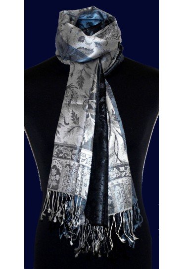 Schaltuch Herren 100% Seide Paisley navy blau silber LORENZO CANA
