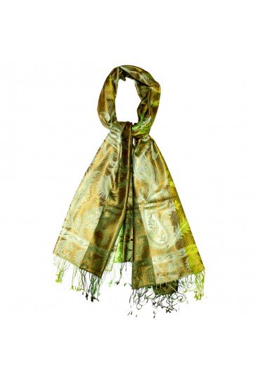 Schaltuch Herren 100% Seide Paisley grün gelb oliv LORENZO CANA