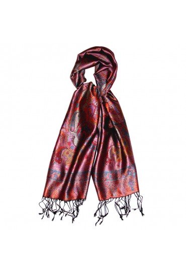 Schal 100% Seide Paisley beere orangerot blau LORENZO CANA