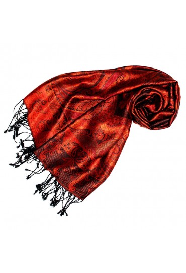 Schal 100% Seide Pashmina Paisely Rot Gelb Schwarz LORENZO CANA