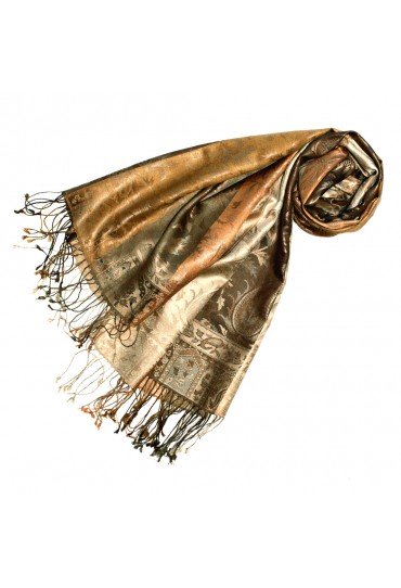 Pashmina 100% Seide Paisley gold braun beige LORENZO CANA