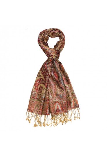 Schal Herren Seide Paisley hellbraun natur rot LORENZO CANA