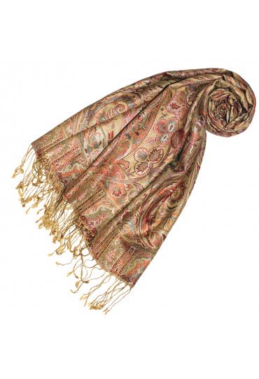Pashmina 100% Seide Paisley hellbraun natur rot LORENZO CANA