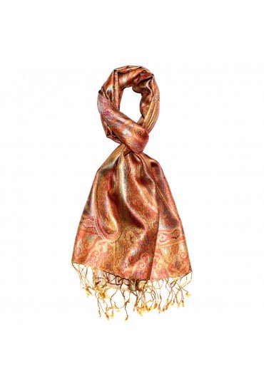 Schal 100% Seide Paisley orange gold hellbraun LORENZO CANA