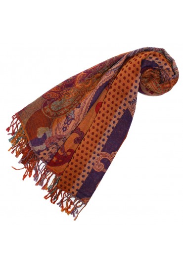 100% Wolle Pashmina Paisley braun purpur LORENZO CANA