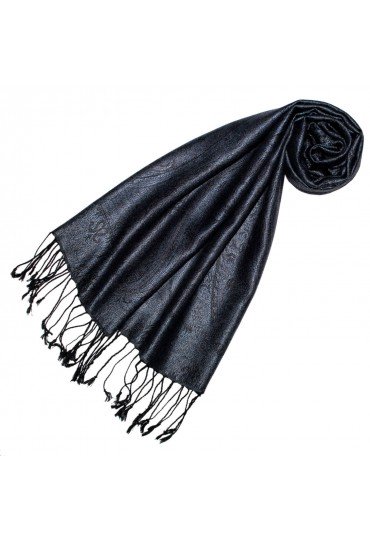 Schal 100% Seide Paisley Taubenblau Schwarz LORENZO CANA