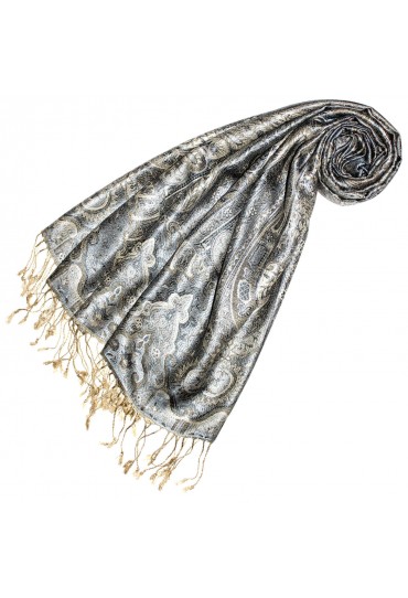 Herrenschal 100% Seide Pashmina Paisely Grau Ecru LORENZO CANA