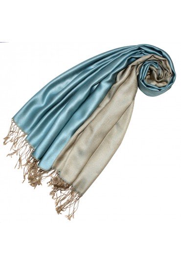 Seide + Viskose Männer Pashmina Double Hellblau Beige LORENZO CANA
