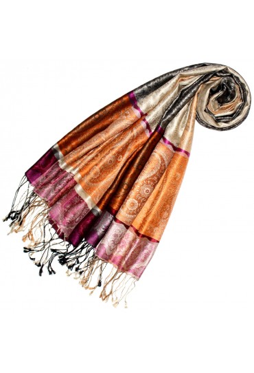 Schal 100% Seide Pashmina Paisely Orange Pink Grau LORENZO CANA