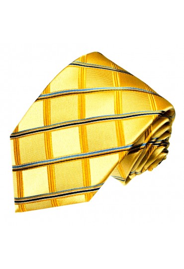 Krawatte 100% Seide Karo gold gelb blau LORENZO CANA