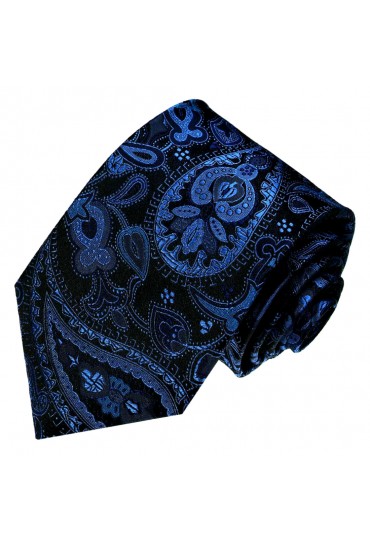 Krawatte 100% Seide Paisley dunkelblau schwarz LORENZO CANA