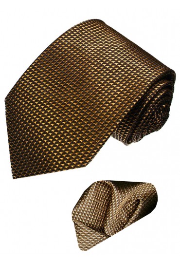 Krawattenset 100% Karo braun bronze LORENZO CANA