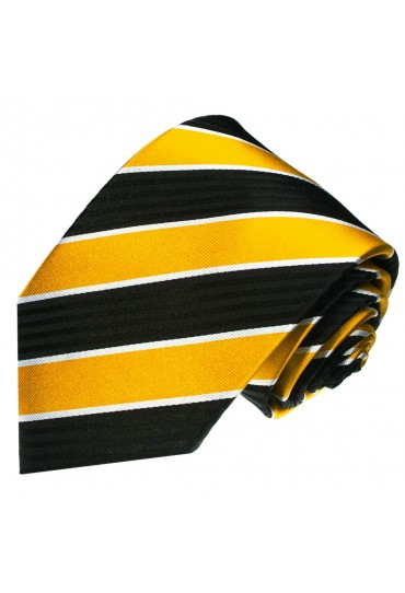 Krawatte 100% Seide Streifen gelb schwarz weiss LORENZO CANA