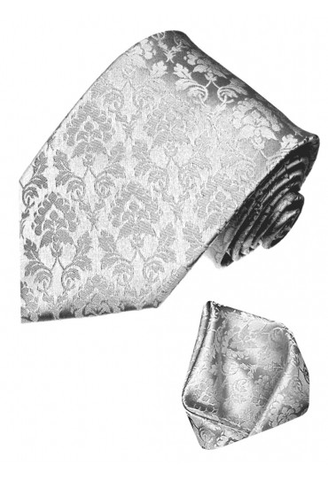Krawattenset 100% Seide Floral silbergrau silber LORENZO CANA