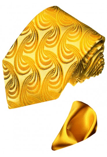 Krawattenset 100% Seide Paisley gold gelb LORENZO CANA