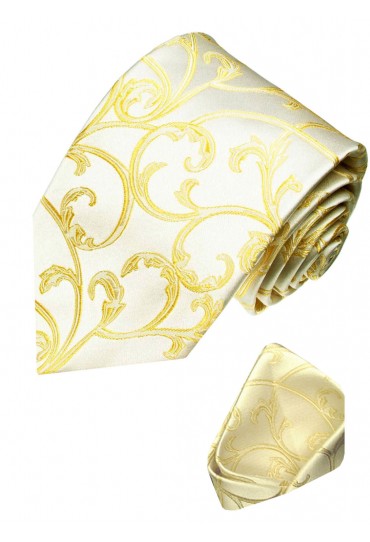 Krawattenset 100% Seide Floral gold creme LORENZO CANA