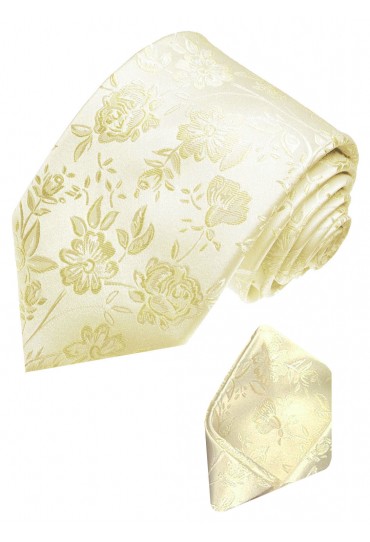 Krawattenset 100% Seide Floral beige elfenbein LORENZO CANA