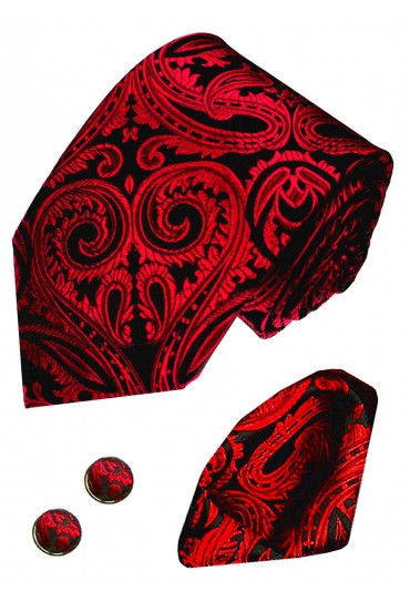 Krawattenset 100% Seide Paisley schwarz rot purpur LORENZO CANA