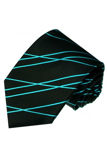 Krawatte 100% Seide Streifen schwarz türkis LORENZO CANA