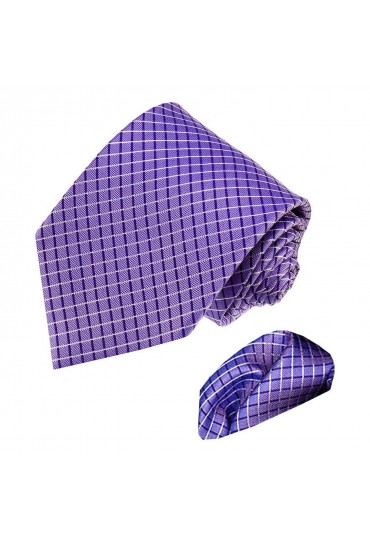 Krawattenset 100% Seide Karo lila violett LORENZO CANA