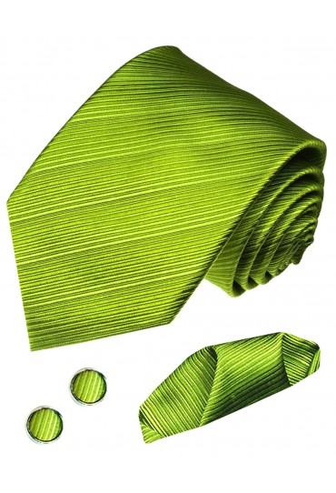 Krawattenset 100% Seide Streifen grün hellgrün lindgrün LORENZO CANA