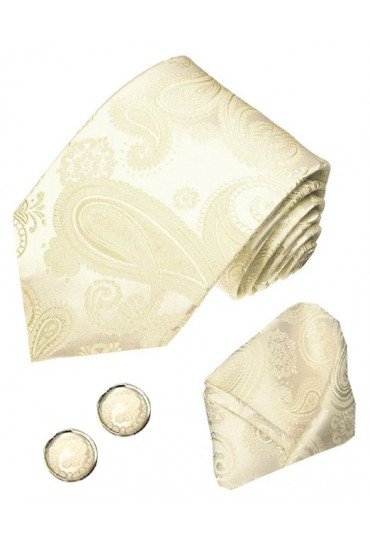 Krawattenset 100% Seide Paisley beige elfenbein creme LORENZO CANA