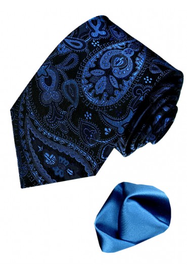 Krawattenset 100% Seide Paisley dunkelblau schwarz LORENZO CANA