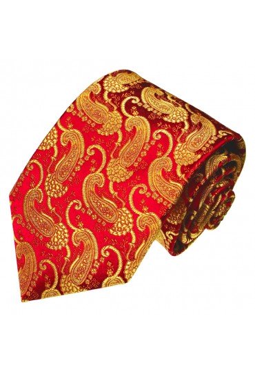 XL Herrenkrawatte 100% Seide Rot Gold LORENZO CANA