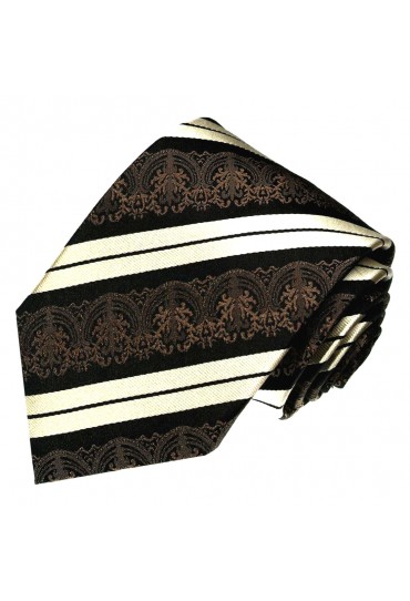 XL Herrenkrawatte 100% Seide Streifen schwarz weiss braun LORENZO CANA
