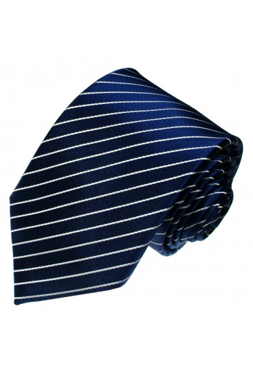 Krawatte 100% Seide Streifen tiefseeblau weiss LORENZO CANA