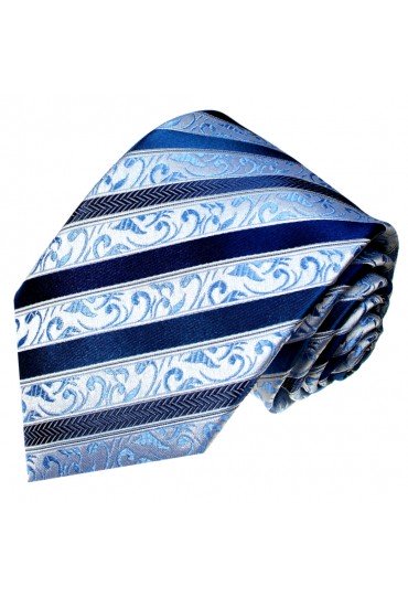 XL Herrenkrawatte 100% Seide Streifen dunkelblau blau LORENZO CANA