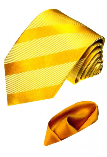 Krawattenset 100% Seide Streifen gold orange LORENZO CANA