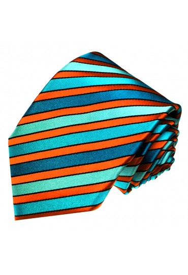 Krawatte 100% Seide Streifen türkis orange LORENZO CANA