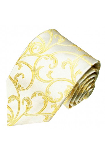 XL Herrenkrawatte 100% Seide Floral beige gold LORENZO CANA
