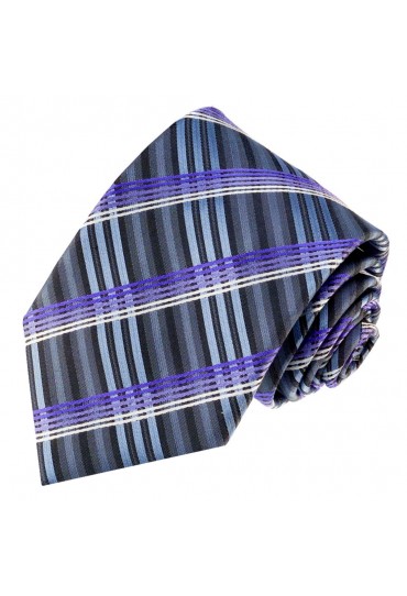 Krawatte 100% Seide Streifen graublau violett LORENZO CANA