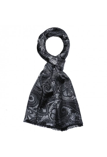 Seidenschal Herren schwarz grau anthrazit Wolle Paisley LORENZO CANA