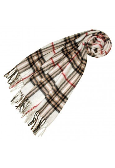 Wolle + Kaschmir Herrenschal Weiß Braun Rot LORENZO CANA