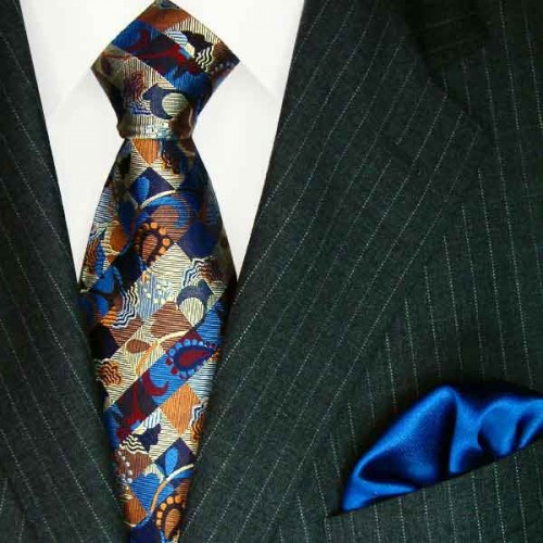 SHENGNONG Herren Krawatten-Set aus Polyester-Seide mit quadratischen Schal Manschettenknöpfen Krawattenklammer Geschenkbox
