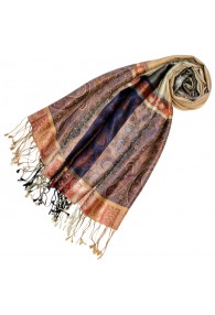 Schal 100% Seide Pashmina Paisely Creme Blau Rot LORENZO CANA